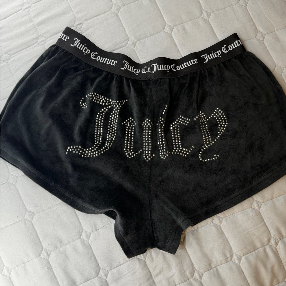 Juicy Couture Black Velour Rhinestone 'Juicy' Logo Shorts